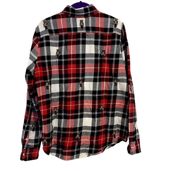 Polo Ralph Lauren Flannel Plaid All Over Embroidered Holiday Bear Women's Size L - Picture 5 of 8